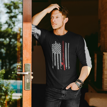 Fishing Rod American Flag Men Long Sleeve Shirt